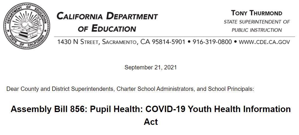 AB856: COVID-19 Youth Health Information