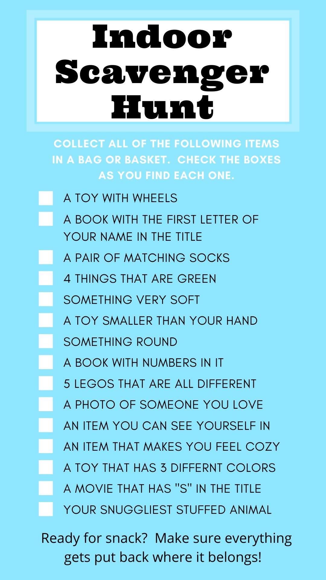 Indoor Scavenger Hunt List 