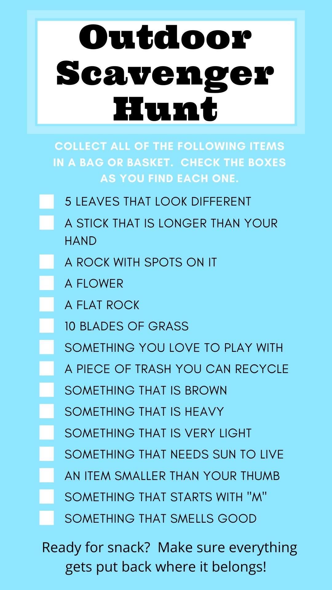 Outdoor Scavenger Hunt List 